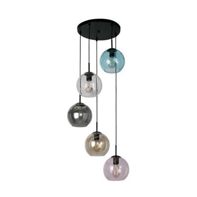 Searchlight 5-lichts hanglampMardi Gras II met meerdere kleuren glas - 94005-5BK