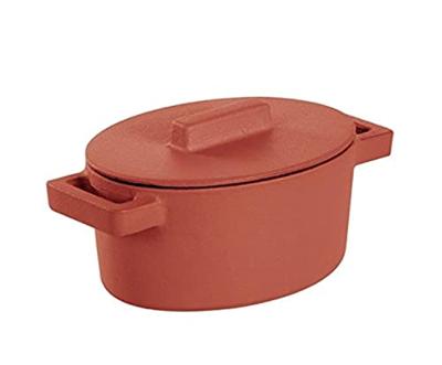 Braadpan Terra.Cotto Gietijzer Ovaal met deksel 13x10 cm
