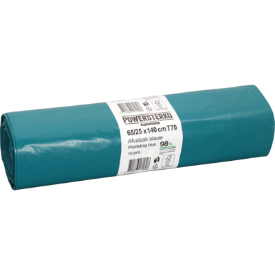 PowerSterko Afvalzak | Gerecycled LDPE | 65/ 25x140cm | T70 | blauw | 10 rol