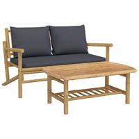 2-delige Loungeset met kussens bamboe donkergrijs - thumbnail