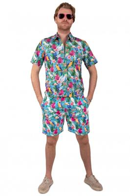 Korte Broek Hawaii Papegaaien Blauw