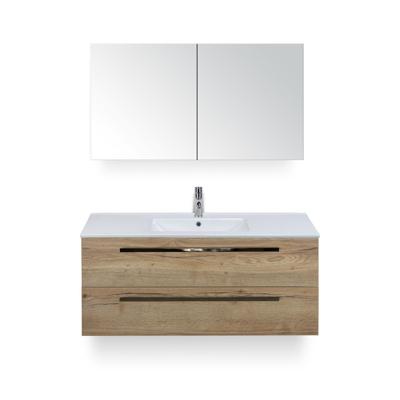 Seville Badmeubelset 120 cm - 2 laden Natuur Eiken - Wastafel Enjoy Enkel - met Spiegelkast