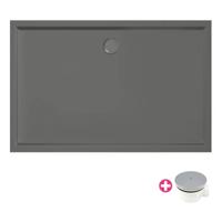 Douchebak Xenz Mariana | 150x90x4 cm | Incl.Afvoersifon-Chroom | Acryl | Rechthoekig | Antraciet mat - thumbnail