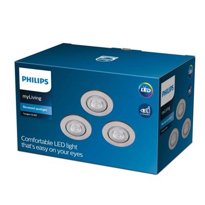 Philips Led inbouwspotsTaragon (3x) 3x4,5w - 2700K - 8,5cm grijs - 75583600