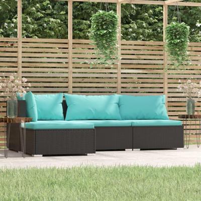 4-delige Loungeset met turquoise kussens poly rattan zwart 4-delige Loungeset met turquoise kussens poly rattan zwart