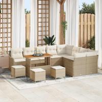 Tuinbankenset met kussen 13 pcs Beige poly rattan - thumbnail