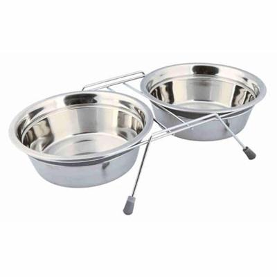 TRIXIE VOER / WATERBAK-SET KLAPPERBESCHERMING RVS / METAAL GRIJS 2X1,5 LTR - thumbnail