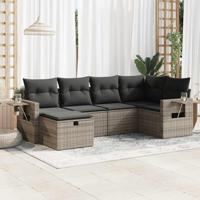 6-delige Loungeset met kussens poly rattan grijs - thumbnail