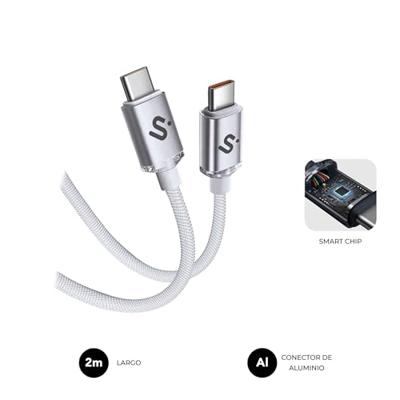 SUBBLIM USB-C naar USB-C kabel, 2 m, 60 W, gevlochten nylon, compatibel met iPhone/Samsung/MacBook, wit