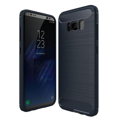 Samsung Galaxy S8 Plus Geborsteld koolstofvezel structuur schokbestendig TPU back cover Hoesje (donker blauw)