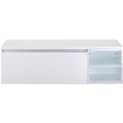 Frozen Badmeubelset 140 cm - Greeplijst in Kleur - Wastafel Regaalkast met Bovenblad Wit Hoogglans