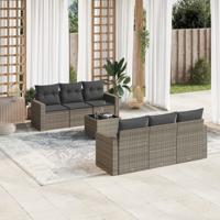 7-delige Loungeset met kussens poly rattan grijs - thumbnail