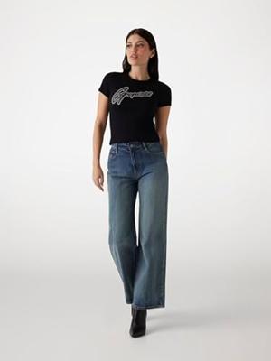 Guess Rib Logo T-Shirt Dames Zwart - Maat XS - Kleur: Zwart | Soccerfanshop