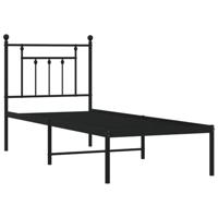 Bedframe met hoofdbord metaal zwart 75x190 cm - thumbnail