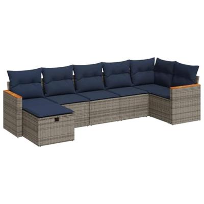 7-delige Loungeset met kussens poly rattan grijs