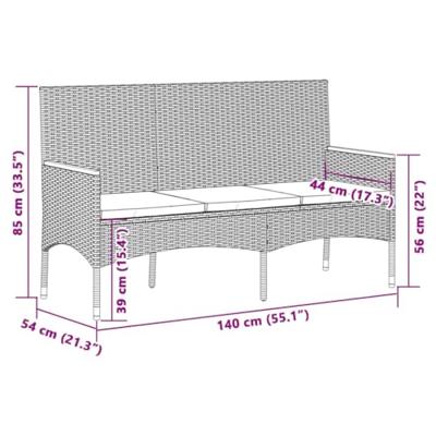 Tuinbank 3-zits met kussens poly rattan grijs Tuinbank 3-zits met kussens poly rattan grijs