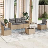 6-delige Loungeset met kussens poly rattan beige - thumbnail