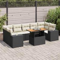 8-delige Loungeset met kussens poly rattan zwart - thumbnail