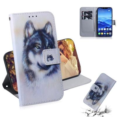 Witte Wolf patroon gekleurde tekening horizontale Flip lederen case voor Huawei mate 20 lite met houder & card slots & portemonnee