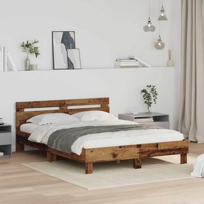 Bedframe met hoofdeinde Oudhout 120 x 200 cm Bewerkt hout