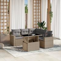 6-delige Loungeset met kussens poly rattan beige - thumbnail