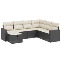 7-delige Loungeset met kussens poly rattan zwart - thumbnail