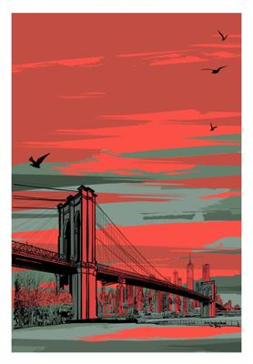 Poster - Brooklyn Bridge Illustratie, USA, premium print