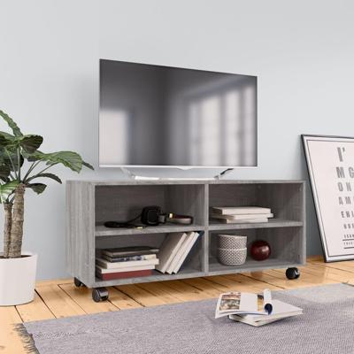 Tv-meubel met wieltjes 90x35x35 cm bewerkt hout grijs sonoma Tv-meubel met wieltjes 90x35x35 cm bewerkt hout grijs sonoma