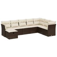 8-delige Loungeset met kussens poly rattan bruin - thumbnail
