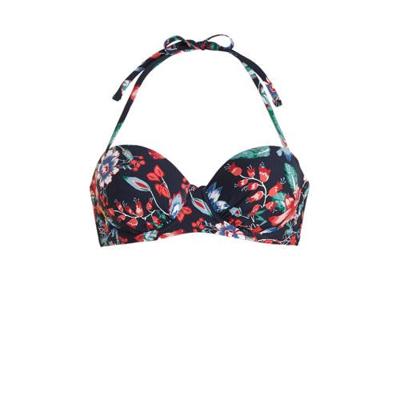 ESPRIT Women Beach gebloemde bandeau bikinitop donkerblauw