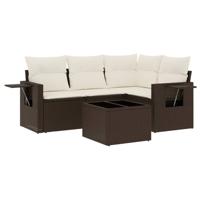 5-delige Loungeset met kussens poly rattan bruin - thumbnail