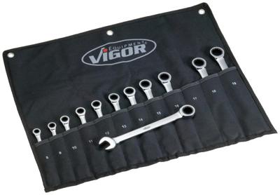 Vigor V1031 Steek-ringratelsleutelset 12-delig Sleutelbreedte (metrisch) 8 - 19 mm