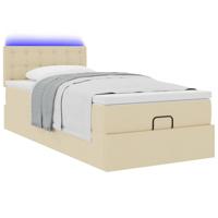 Ottoman bed met matras en LED's 100x200 cm stof crèmekleurig - thumbnail
