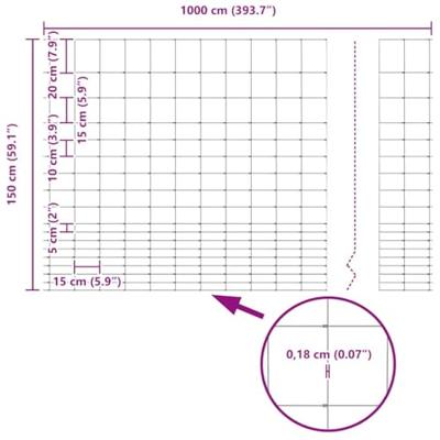 VidaXL Wilde hek warm verzinkt 1000 x 150 x 0,18 cm ijzer