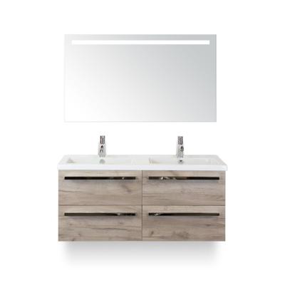 Seville Badmeubelset 120 cm - 4 laden Craft Oak - Wastafel Djazz Dubbel - met Sence Spiegel