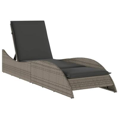 Ligbed met kussen 60x205x73 cm poly rattan grijs - thumbnail