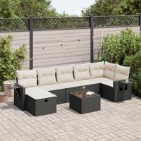 8-delige Loungeset met kussens poly rattan zwart - thumbnail
