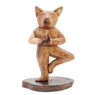 Houten Beeldje Staande Kat in Yogahouding Houten Beeldje Staande Kat in Yogahouding