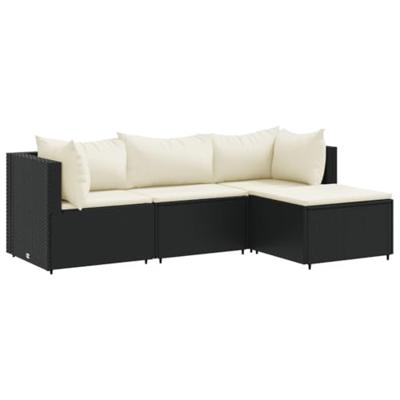 4-delige Loungeset met kussens poly rattan zwart 4-delige Loungeset met kussens poly rattan zwart