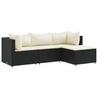 4-delige Loungeset met kussens poly rattan zwart - thumbnail