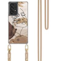 Samsung Galaxy A53 hoesje met beige koord - Abstract gezicht bruin - thumbnail