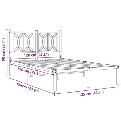 Bedframe met hoofdbord metaal zwart 120x190 cm