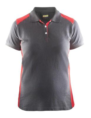Blåkläder Dames poloshirt piqué 33901050 | Grijs/Rood | Maat XL - 7330509515761