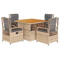 5-delige Tuinset met kussens poly rattan beige - thumbnail