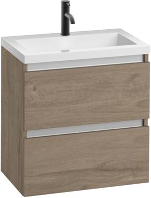 Saqu Gaia ondiep badmeubel incl. glans witte wastafel 60x40x64cm toffee - aluminium greeplijst