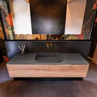 Badkamermeubelset Mondiaz Erin 150 cm met 1 Lade met RIDGE Wastafel Midden Dark grey Zonder Kraangaten Greeploos Mat Washed Oak - thumbnail