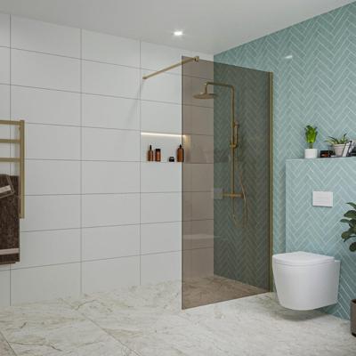 Fortifura Galeria inloopdouche - 100x200cm - rookglas - wandarm - Geborsteld Messing PVD (Goud) SW797940/SW797910