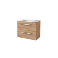 Basic-Line Start 46 Badkamermeubelset - 80 x 46 cm - Met Grepen - 2 Lades - Keramische Wastafel - 1 Kraangat - Whisky Oak - thumbnail