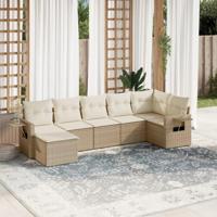7-delige Loungeset met kussens poly rattan beige - thumbnail