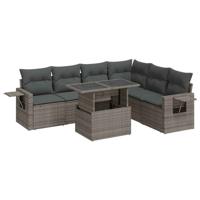 7-delige Loungeset met kussens poly rattan grijs - thumbnail